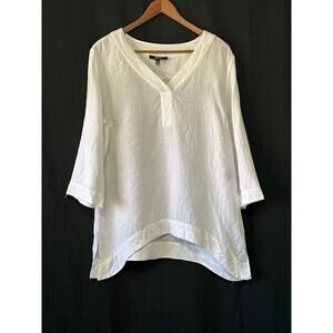 Eric Signature 100% Linen Lagenlook Tunic Top L White Minimalist Capsule Summer